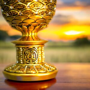 golden islamic decorative trophy with allah inscription